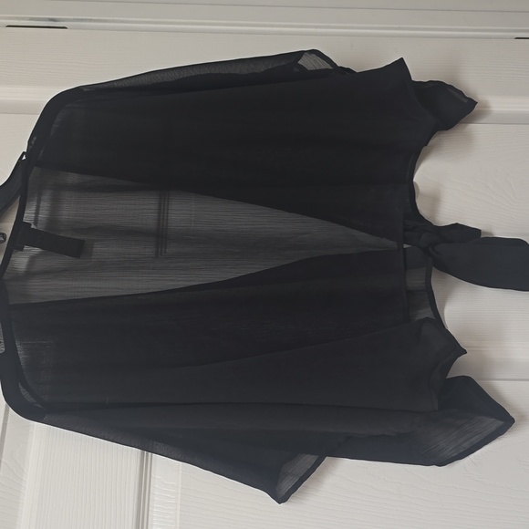 Kathy Ireland Black Chiffon cover up, tie front kimono, XL - Picture 4 of 4